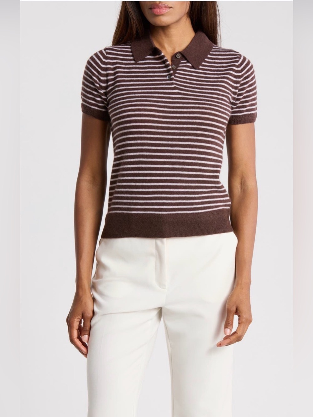 NWT Jason Wu 100% Cashmere Stripe Polo Sweater M